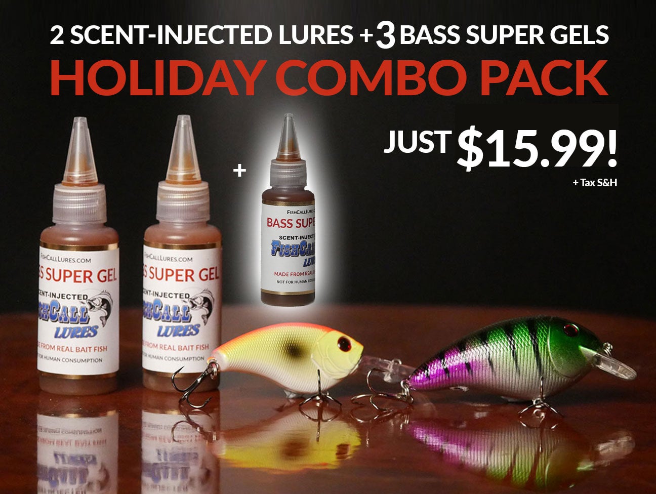 Trophy Bass Holiday Gift Combo Pack with Two Scented Lures and Two Super Gel